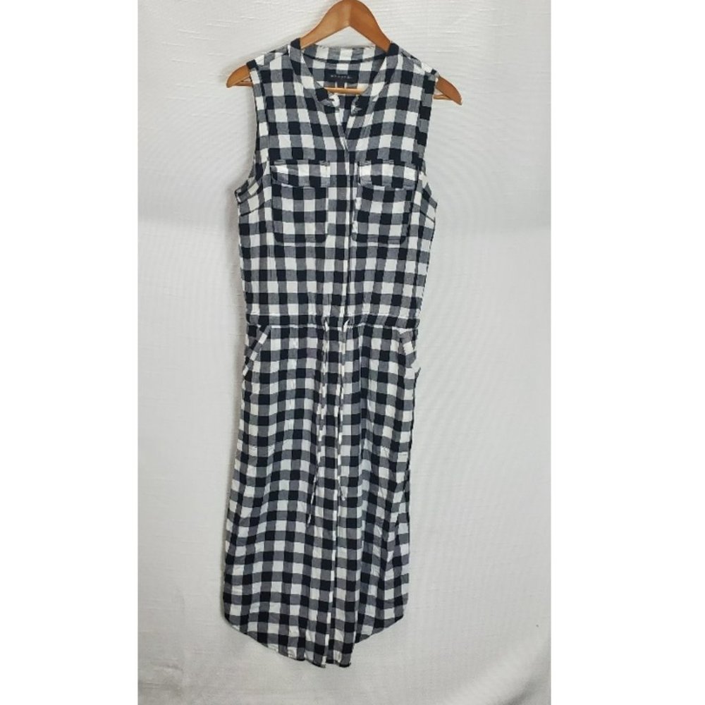 Banana Republic Midi Shirt Dress Womens 10 Buffalo Plaid Tie Waist Button Up